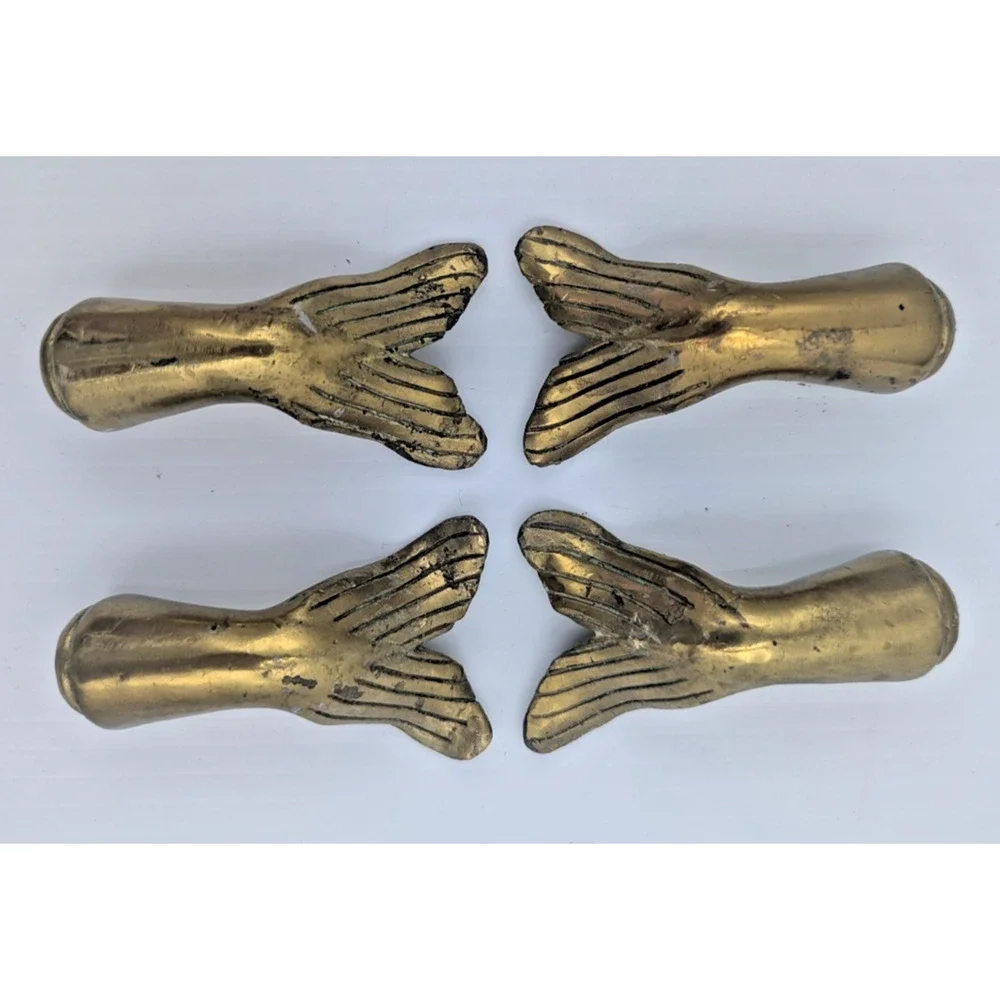 4 Brass Fish Tail Foot End Slip on Part Solid Decor Repurpose Furniture Pieces